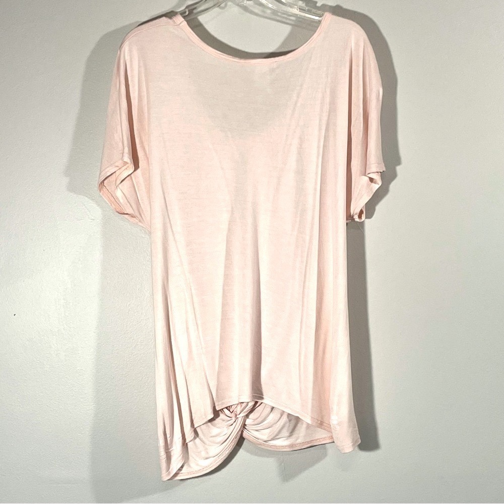 Venus Blush Pink Twist Front Knot Short Sleeve Viscose Scoop Neck T Shirt Top XL - Picture 2 of 4